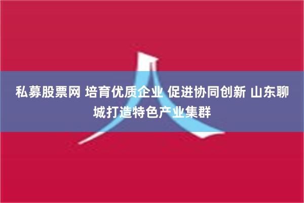 私募股票网 培育优质企业 促进协同创新 山东聊城打造特色产业集群